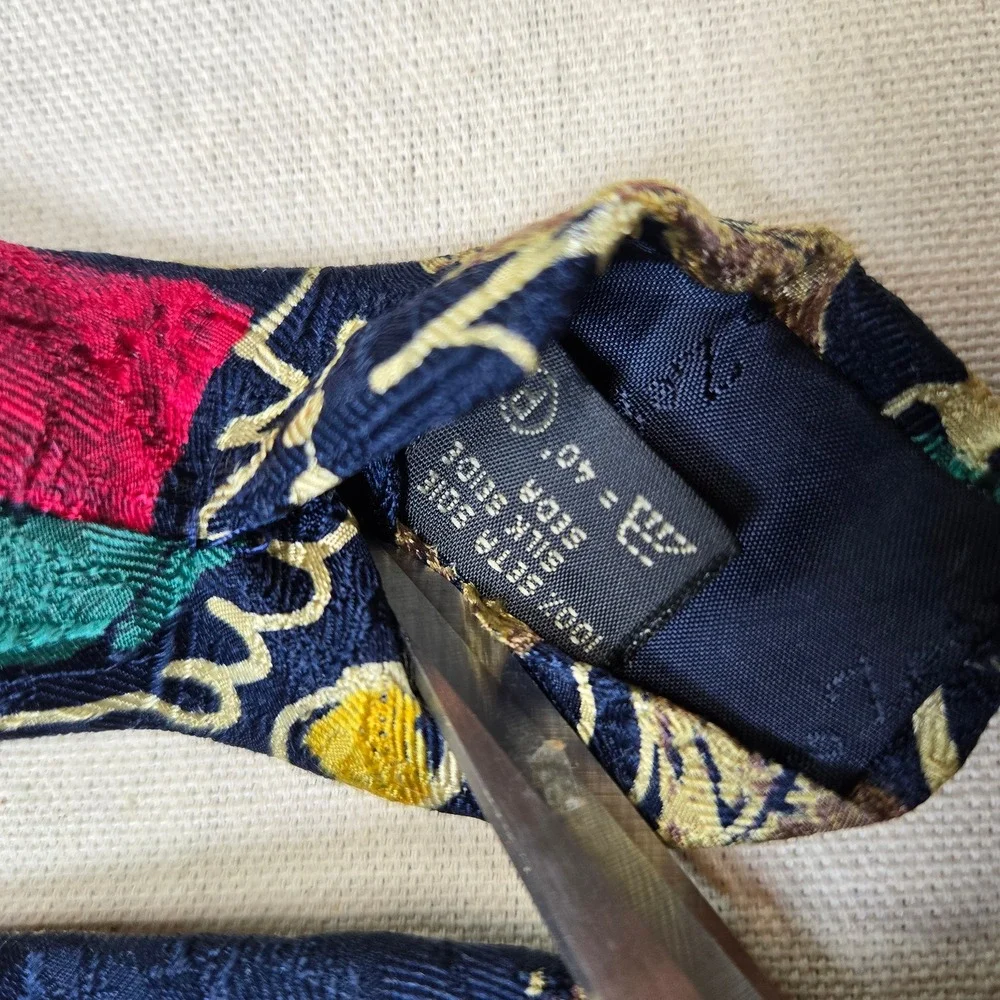 Ermenegildo Zegna Vintage Silk Tie Navy Tulip Pattern Made In Italy Designer 90s